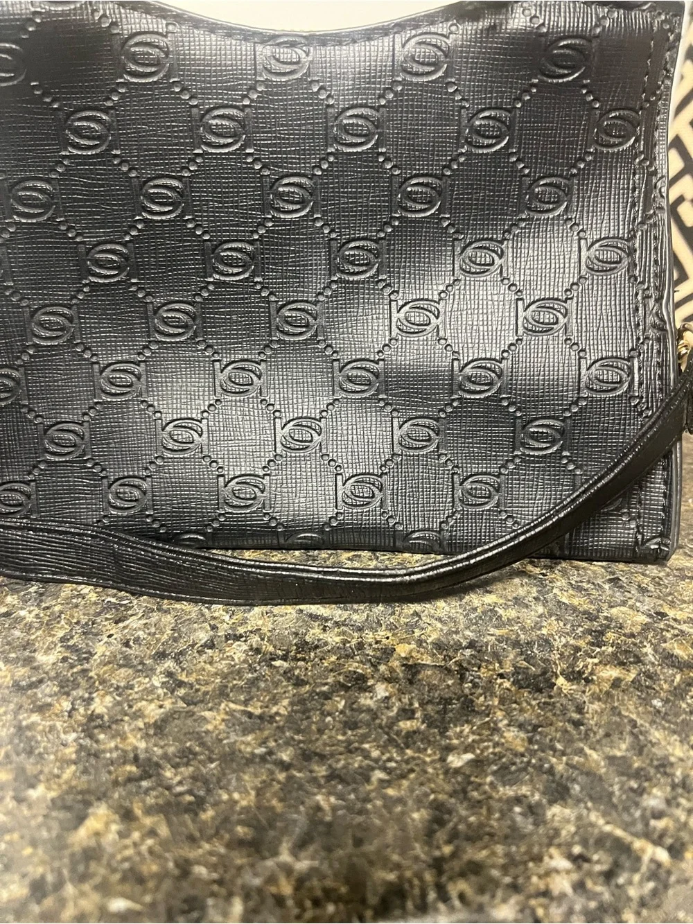 bebe Black Embossed Logo Satchel with Gold Plaque